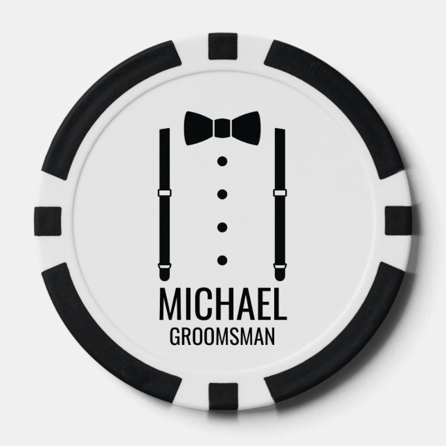 Fichas De Póquer Boda negro Bow Tie Personalizado Groomsmen (Anverso)