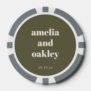 Fichas De Póquer Boda personalizada minimalista boho verde oliva au