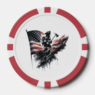 Fichas De Póquer Bombero americano. Bandera de los Estados Unidos.