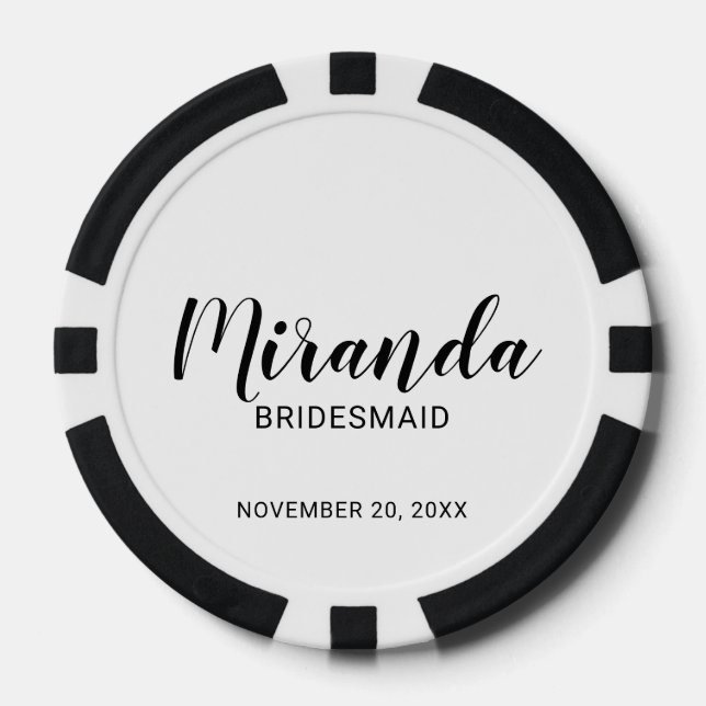 Fichas De Póquer Bridesmaid personalizada de escritura moderna (Anverso)