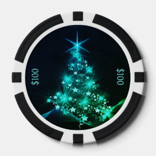 Fichas De Póquer Brillo verde de estrellas en el árbol de Navidad o