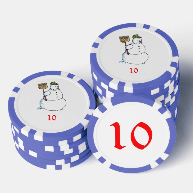 Fichas De Póquer Broom Snowman blue 10 striped poker chip (Pila)