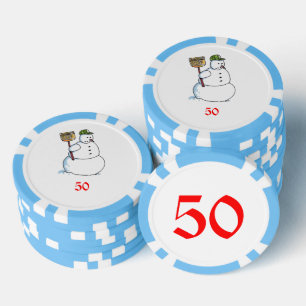 Fichas De Póquer Broom Snowman luz azul 50 rayas chip de póker