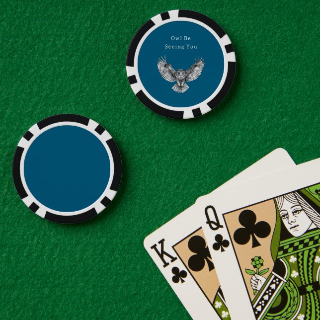 Fichas De Póquer Búho Blanco Azul   (Mesa de Poker (Doble))