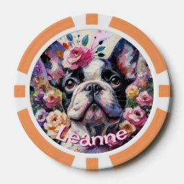 Fichas De Póquer Bulldog francés con Rosas floral personalizado
