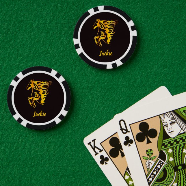 Fichas De Póquer Caballo de llama dorada con nombre personalizado (Mesa de Poker (Doble))