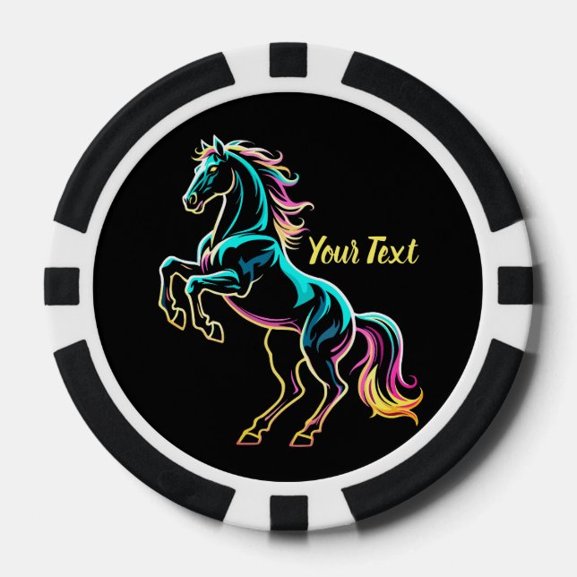 Fichas De Póquer Caballo Luz de Neón Efecto Glitch Estilo Retro (Anverso)