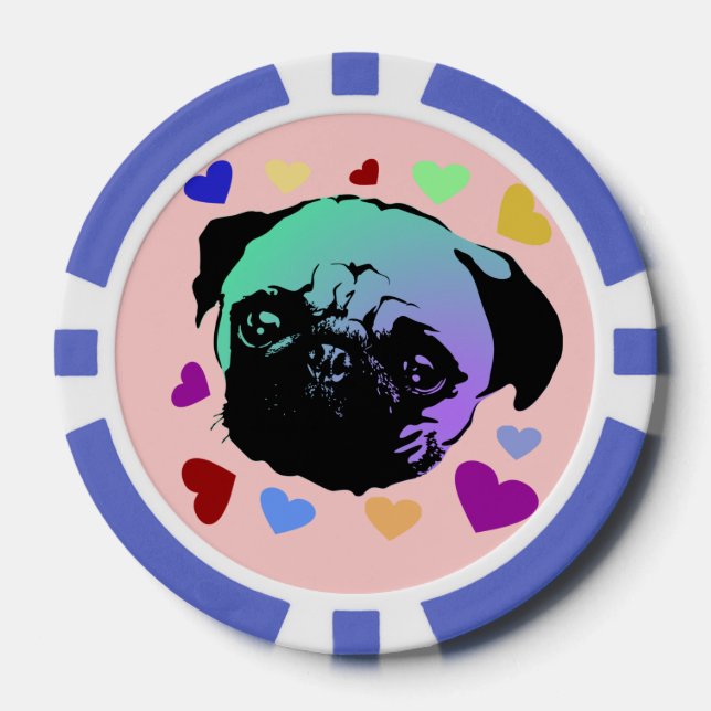 Fichas De Póquer Cachorro De Pug Estilo PopArt Retro (Anverso)