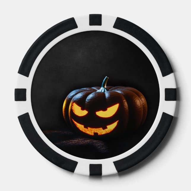 Fichas De Póquer Calabaza de Halloween Jack-O-Lantern Spooky (Anverso)