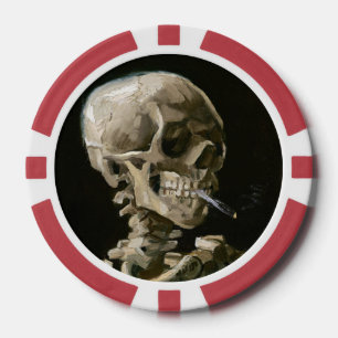 Fichas De Póquer Calavera con cigarrillo en llamas por Vincent van 