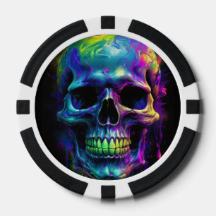 Fichas De Póquer Calavera con pintura de arco iris goteo