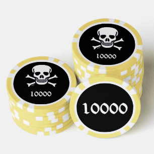 Fichas De Póquer Calavera en huesos negro amarillo 10000 rayas chip