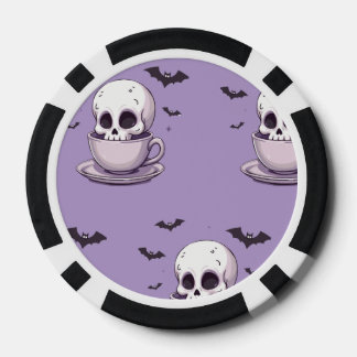 Fichas De Póquer Calavera Pastel Goth en Taza de Té