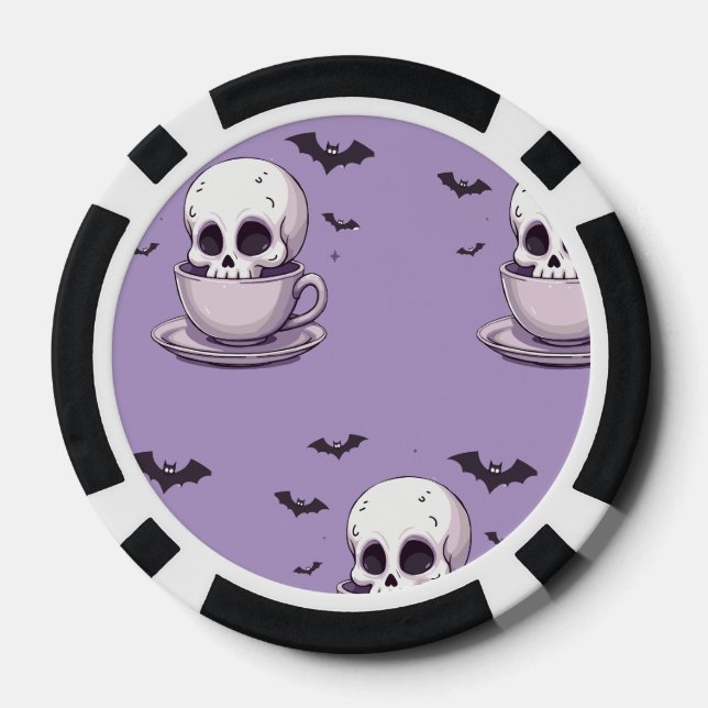 Fichas De Póquer Calavera Pastel Goth en Taza de Té (Reverso )