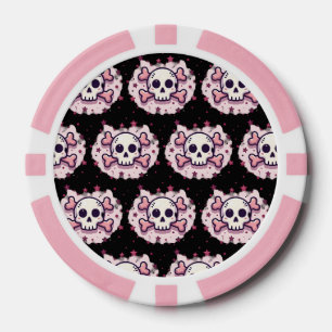 Fichas De Póquer Calavera y Huesos Cruzados Rosa Pastel