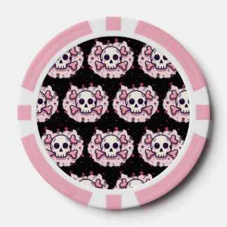 Fichas De Póquer Calavera y Huesos Cruzados Rosa Pastel
