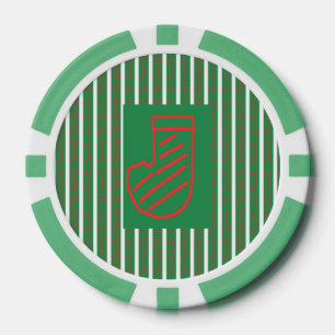 Fichas De Póquer Calcetín de Navidad verde sobre verde