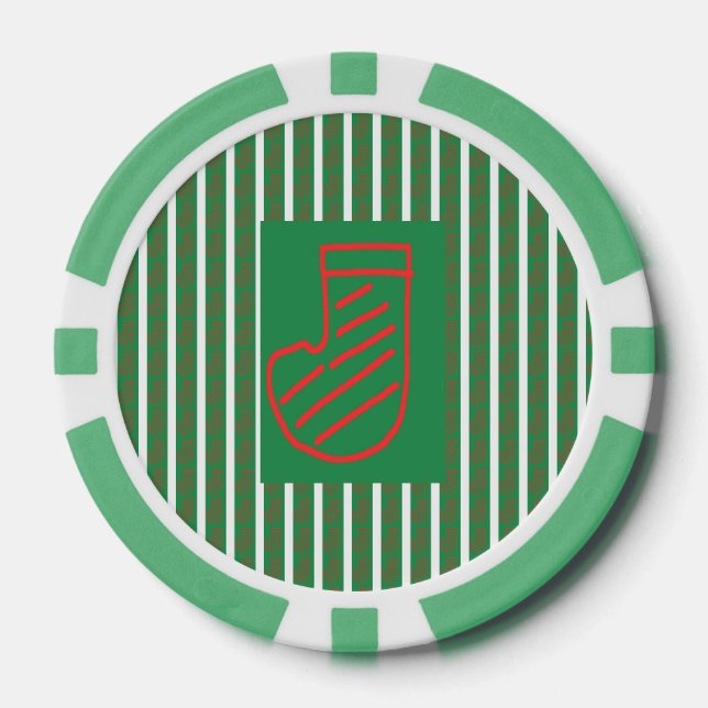 Fichas De Póquer Calcetín de Navidad verde sobre verde (Anverso)