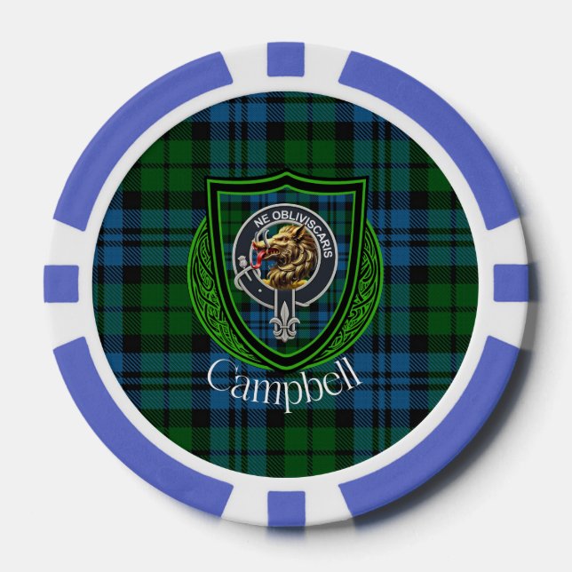 Fichas De Póquer Campbell Scottish Clan Tartan & Crest (Anverso)