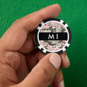 Fichas De Póquer Camuflaje rosa y verde Personaliza tu nombre