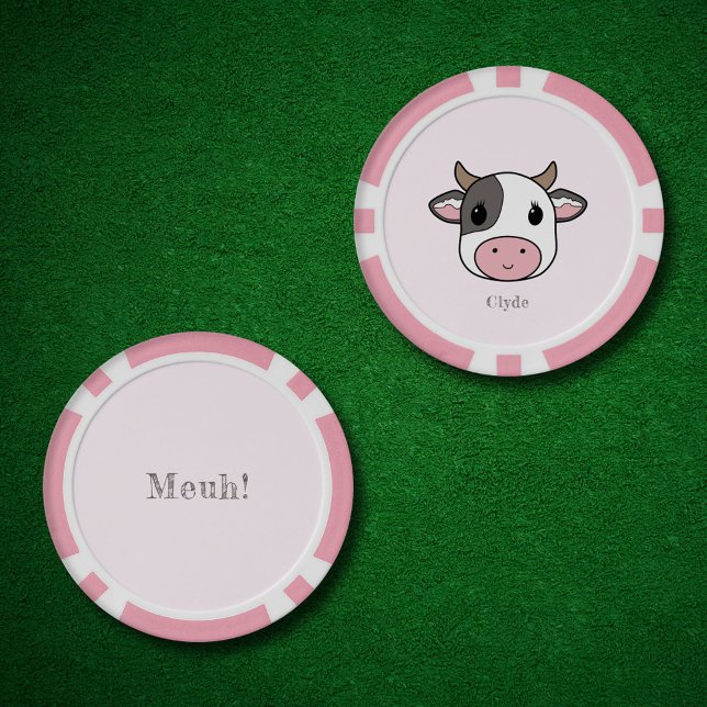 Fichas De Póquer Cara de vaca corta rosa (Cute Cow Face Pink Poker Chips)