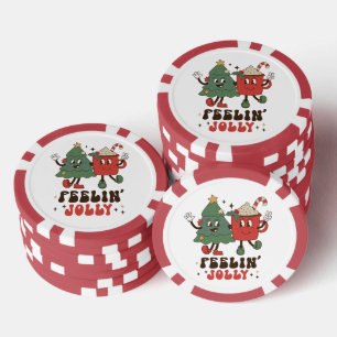 Fichas De Póquer Caramelo de Navidad con árbol navideño retro que s