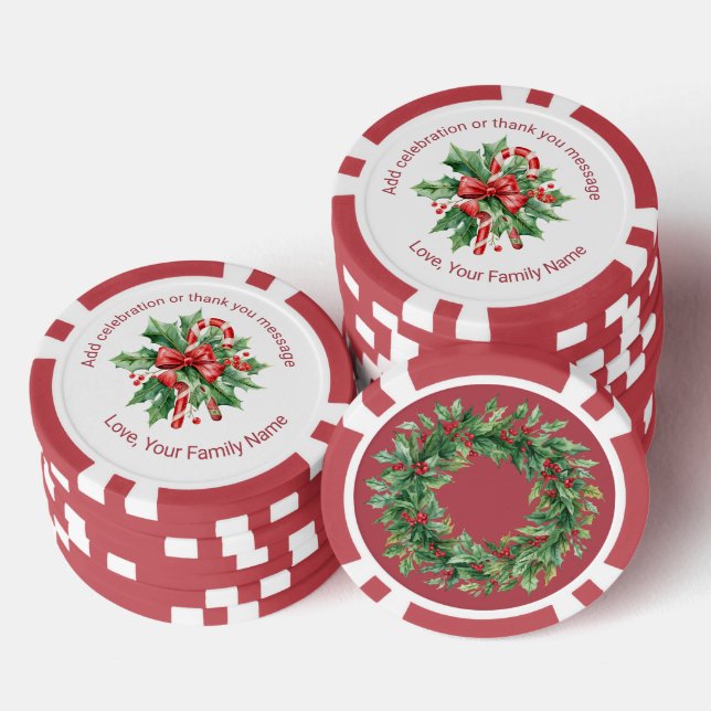 Fichas De Póquer Caramelo de Navidad Muérdago Texto Personalizado R (Pila)