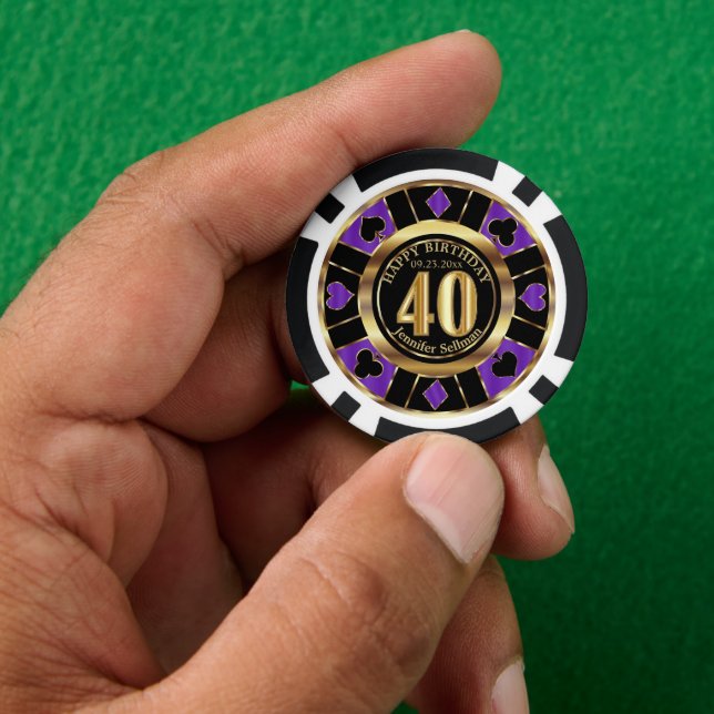 Fichas De Póquer Casino Chip Las Vegas 40 cumpleaños - Púrpura (Mano)