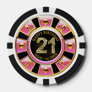 Fichas De Póquer Casino de Las Vegas 21st Birthday   oro negro rosa
