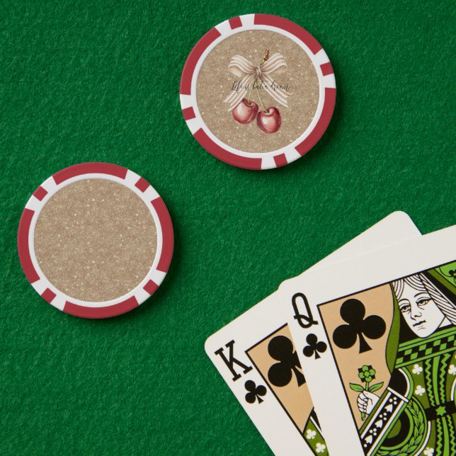 Fichas De Póquer Cerezas Rojas Brillantes Doradas (Mesa de Poker (Doble))