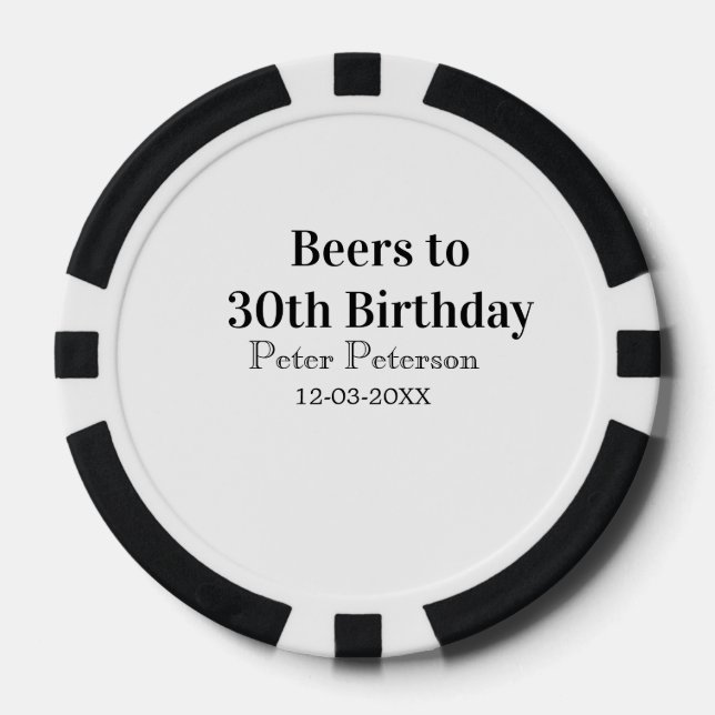 Fichas De Póquer Cervezas hasta el cumpleaños número 30 nombre fech (Anverso)