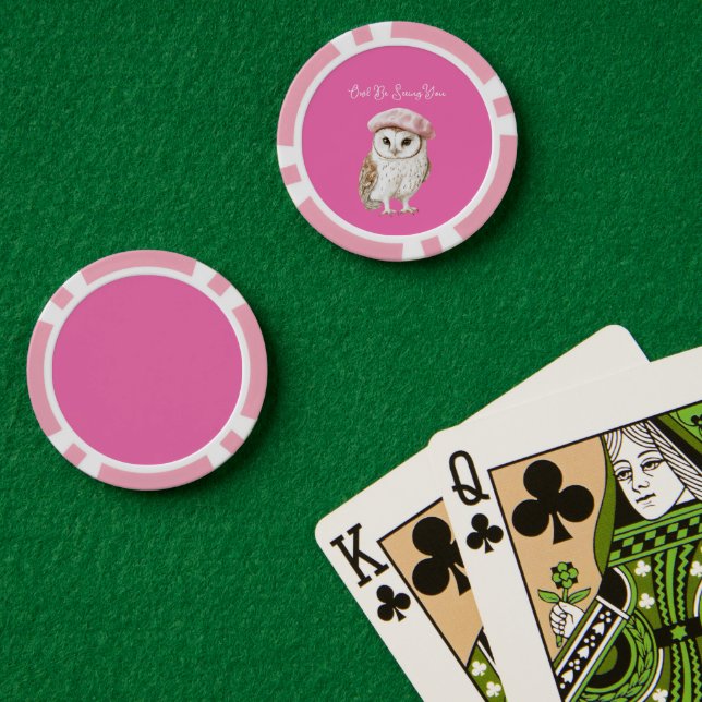Fichas De Póquer Chic Pink Beret Brown White Owl Be Seeing You (Mesa de Poker (Doble))