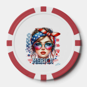 Fichas De Póquer CHICA de MERICA - Retro Patriótico Bandera de EEUU