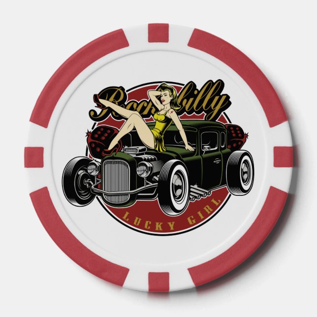 Fichas De Póquer Chica Pinup de época (Anverso)