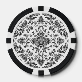 Fichas De Póquer Chinoisería Floral Negro y Blanco Acuarela