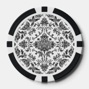 Fichas De Póquer Chinoisería Floral Negro y Blanco Acuarela
