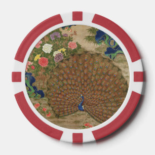 Fichas De Póquer Chinoiserie Pavo Real Azul con Jardín de Flores Ex