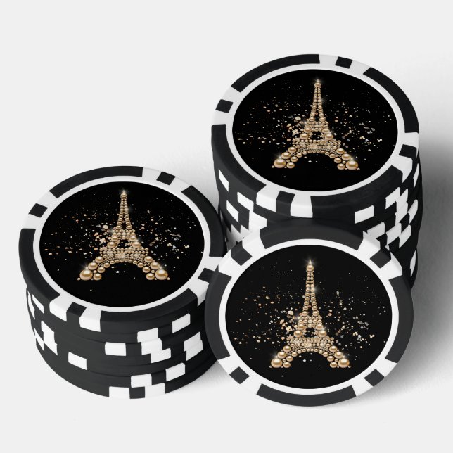 Fichas De Póquer Chip de póker de la Torre Eiffel Dorada (Pila)