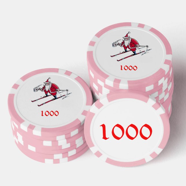 Fichas De Póquer Chip de poker rayado Santa Skiing rosa 1000 (Pila)