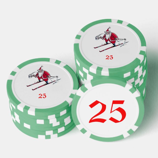 Fichas De Póquer Chip de poker rayado verde de Santa Skiing 25 (Pila)