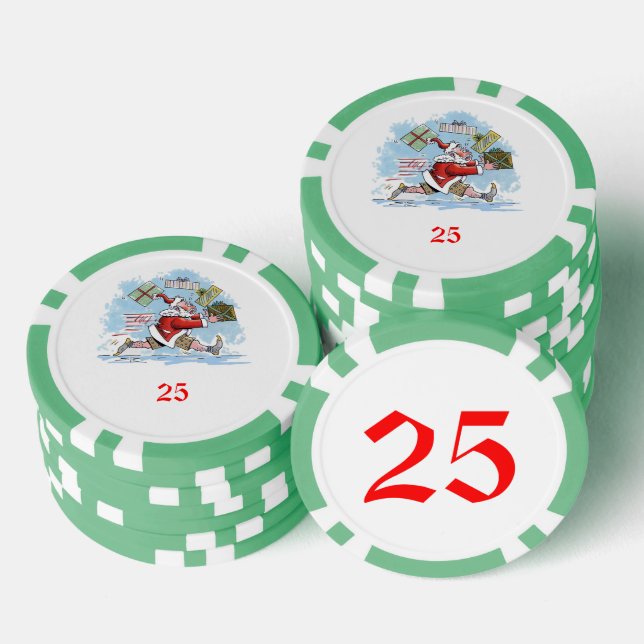 Fichas De Póquer Chip de poker rayado verde no preparado de Santa 2 (Pila)