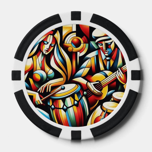 Fichas De Póquer Chips de póquer: músicos, guitarra, bongos, geomét (Anverso)