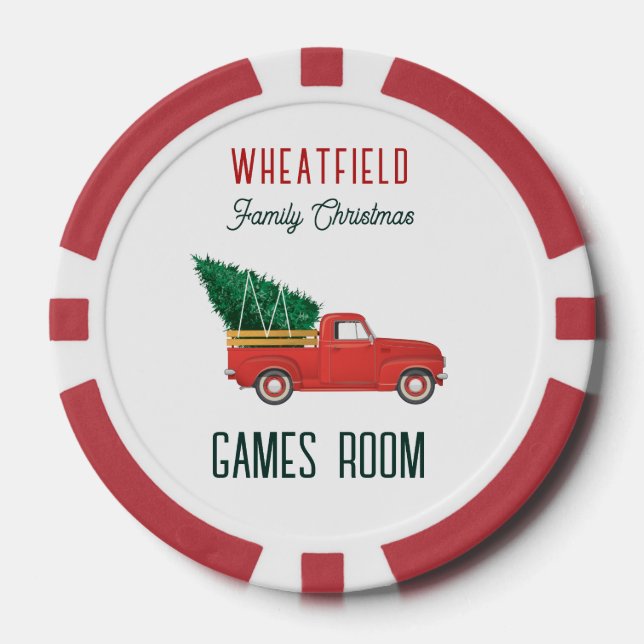 Fichas De Póquer Christmas Red Truck Family Games Room Custom (Anverso)