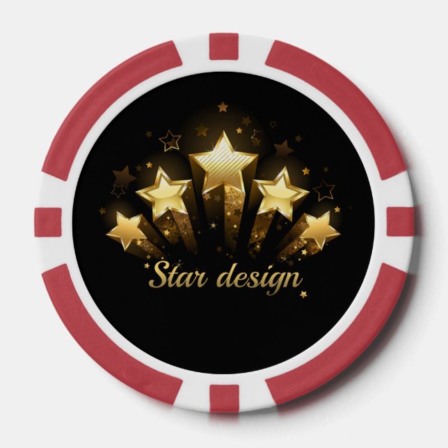 Fichas De Póquer Cinco estrellas de oro en negro (Anverso)