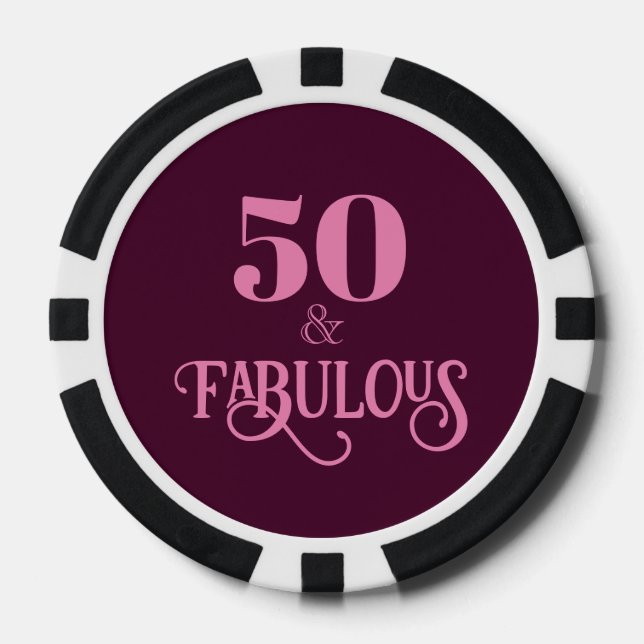 Fichas De Póquer Cincuenta y fabulosa fiesta de cumpleaños Borgoña (Anverso)