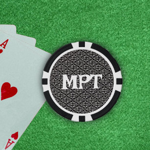 Fichas De Póquer Clásico patrón abstracto de damasco blanco negro