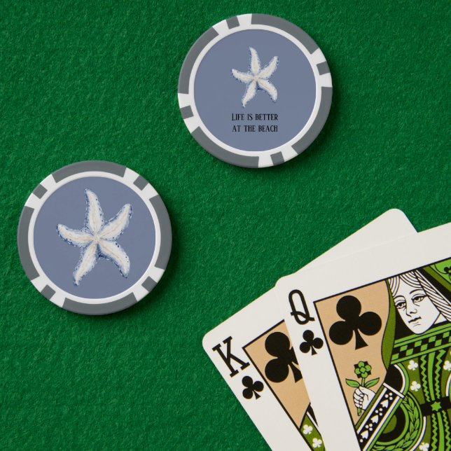 Fichas De Póquer Cocotero Azul Blanco Estrella de Mar Frase (Mesa de Poker (Doble))