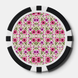 Fichas de póquer con un vibrante patrón floral ros