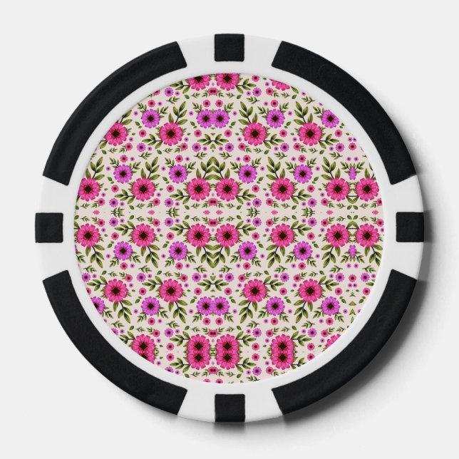 Fichas de póquer con un vibrante patrón floral ros (Anverso)