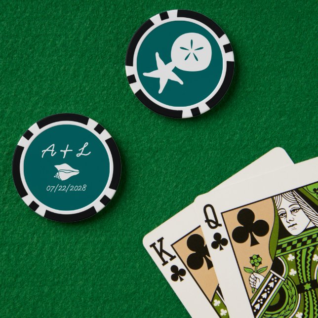 Fichas De Póquer Conchas de Verano en Turquesa (Mesa de Poker (Doble))